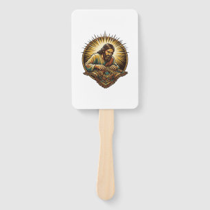 Jesus Dropped Tiny SD Card Lost Carpet Tech Humor_ Hand Fan
