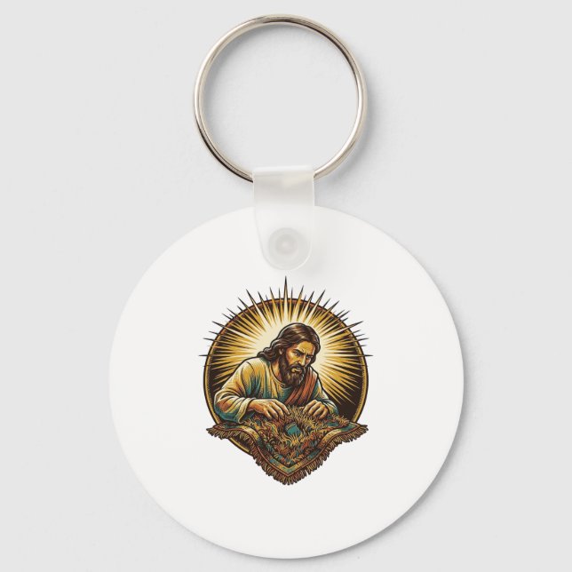 Jesus Dropped Tiny SD Card Lost Carpet Tech Humor_ Key Ring (Front)
