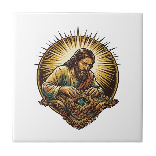 Jesus Dropped Tiny SD Card Lost Carpet Tech Humor_ Tile (Front)