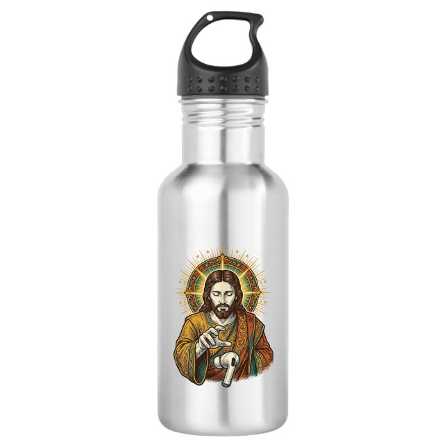 Jesus Dropped Wireless Earbud Under Desk Tech Clum 532 Ml Water Bottle (Front)