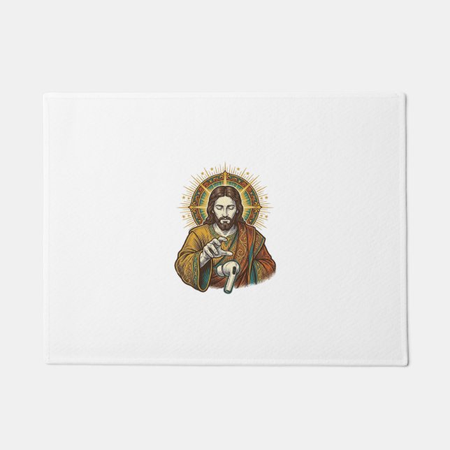 Jesus Dropped Wireless Earbud Under Desk Tech Clum Doormat (Front)