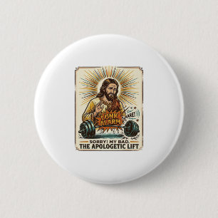 Jesus Dropping Heavy Dumbbell Loudly Gym Lunk Alar 6 Cm Round Badge