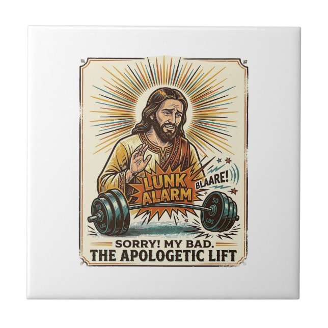 Jesus Dropping Heavy Dumbbell Loudly Gym Lunk Alar Tile (Front)