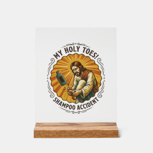 Jesus Dropping Shampoo Bottle On Foot Shower Pain Acrylic Sign