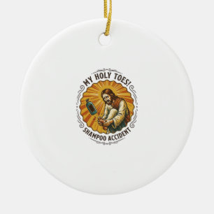 Jesus Dropping Shampoo Bottle On Foot Shower Pain Ceramic Tree Decoration