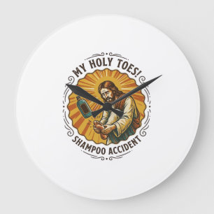 Jesus Dropping Shampoo Bottle On Foot Shower Pain Large Clock