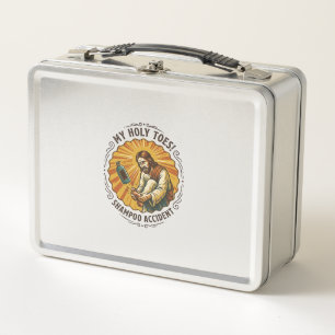 Jesus Dropping Shampoo Bottle On Foot Shower Pain Metal Lunch Box