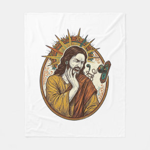 Jesus Earbud Cord Caught Doorknob Ripped Out Gym H Fleece Blanket