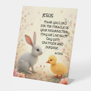 JESUS EASTER PRAYER pastel flowers baby animals Pedestal Sign