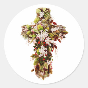 Jesus Easter Sunday Flowering cross  Classic Round Sticker