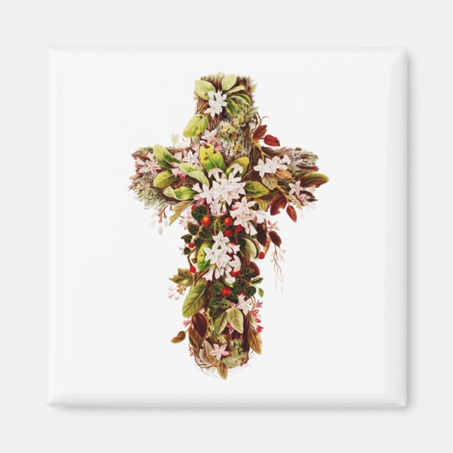 Jesus Easter Sunday Flowering cross  Magnet (Front)
