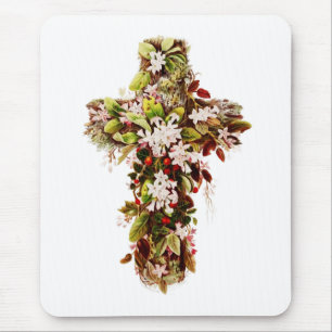 Jesus Easter Sunday Flowering cross  Mouse Mat