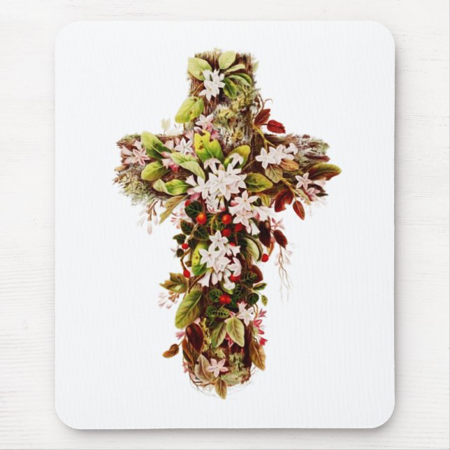 Jesus Easter Sunday Flowering cross  Mouse Mat (Front)