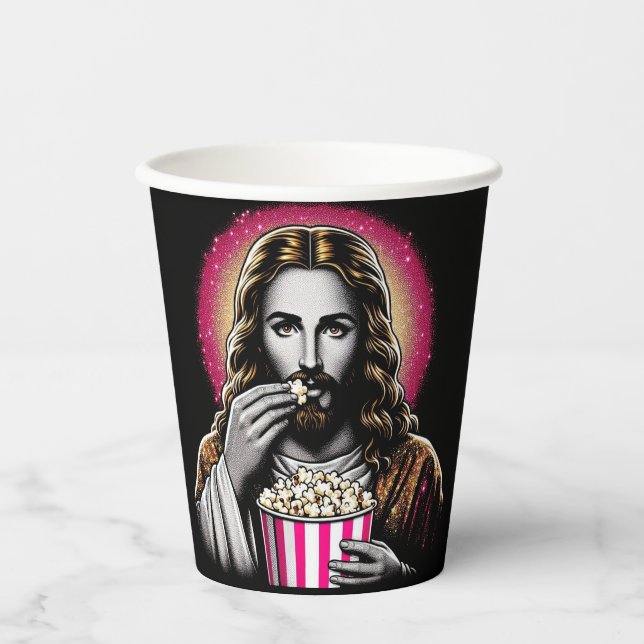 Jesus eating popcorn paper cup! cups (Front)