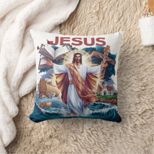 Jesus embracing creation on stormy waters cushion