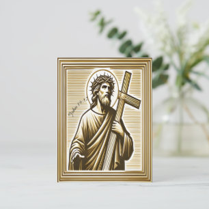 Jesus Embracing Golden Cross with Compassion Postcard