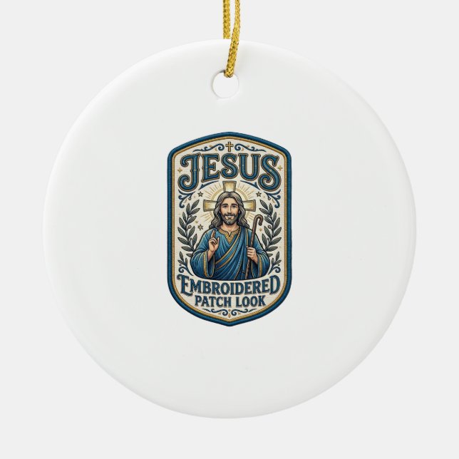 Jesus Embroidered Patch Look Jesus Embroidered Pat Ceramic Tree Decoration (Front)