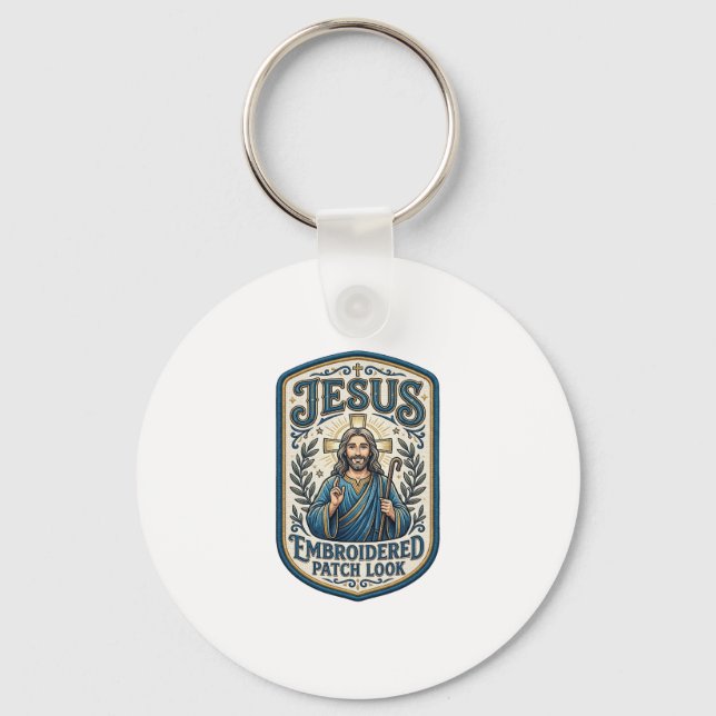 Jesus Embroidered Patch Look Jesus Embroidered Pat Key Ring (Front)