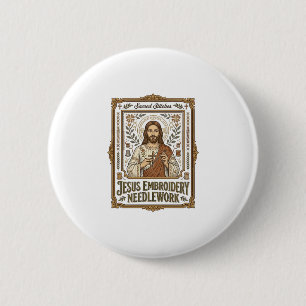 Jesus Embroidery Needlework Jesus Embroidery Needl 6 Cm Round Badge