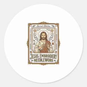Jesus Embroidery Needlework Jesus Embroidery Needl Classic Round Sticker