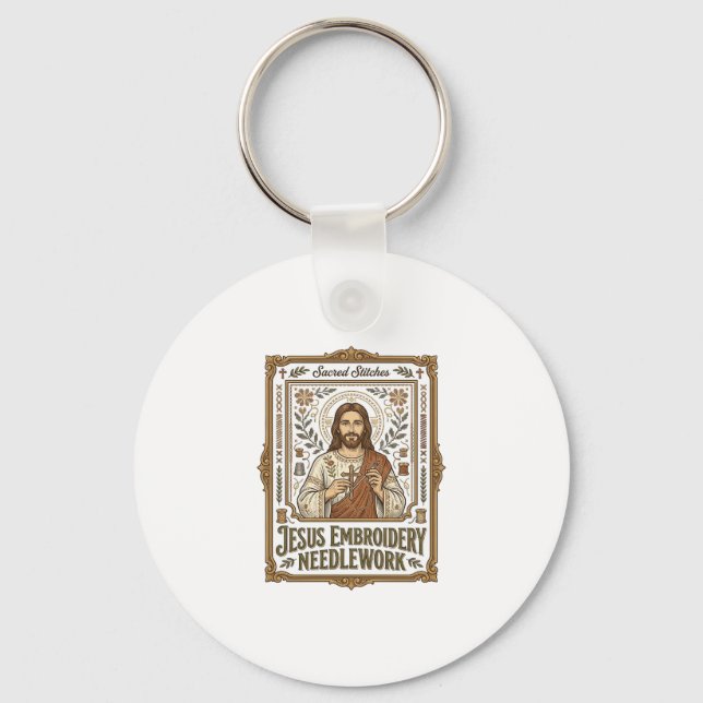Jesus Embroidery Needlework Jesus Embroidery Needl Key Ring (Front)