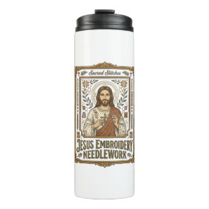Jesus Embroidery Needlework Jesus Embroidery Needl Thermal Tumbler