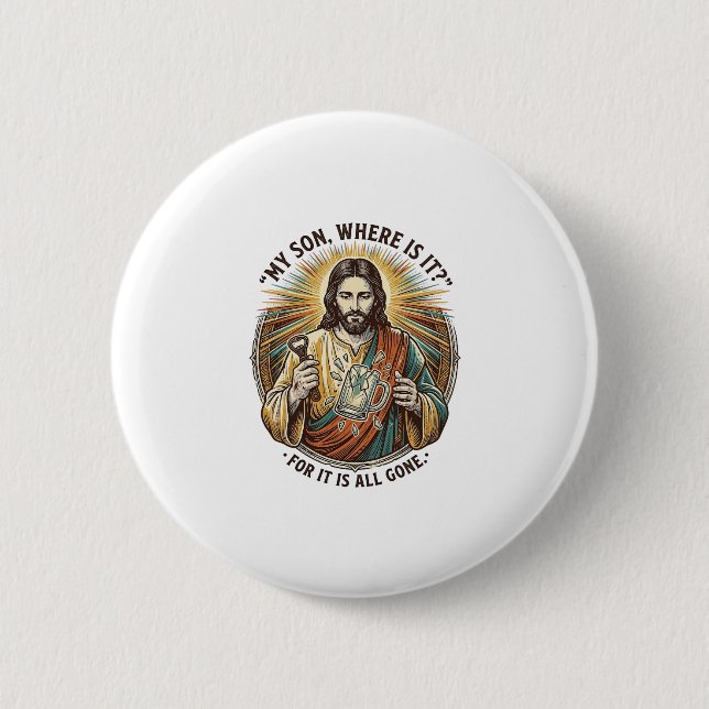 Jesus Empty Broken Beer Mug Bartender Drinking Hum 6 Cm Round Badge (Front)
