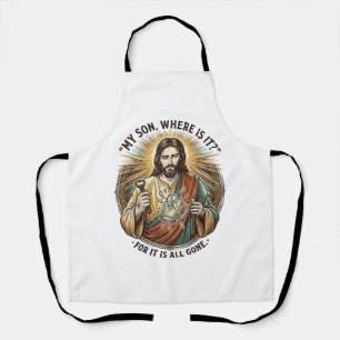 Jesus Empty Broken Beer Mug Bartender Drinking Hum Apron