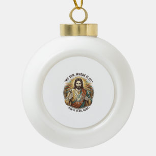 Jesus Empty Broken Beer Mug Bartender Drinking Hum Ceramic Ball Christmas Ornament