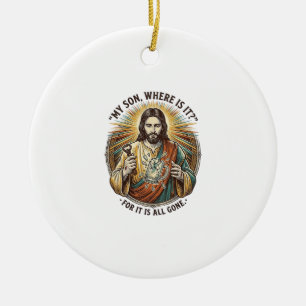 Jesus Empty Broken Beer Mug Bartender Drinking Hum Ceramic Tree Decoration
