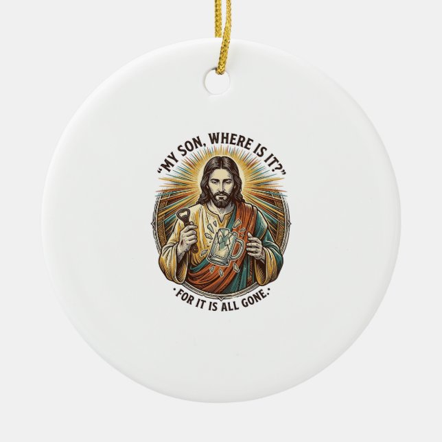 Jesus Empty Broken Beer Mug Bartender Drinking Hum Ceramic Tree Decoration (Front)