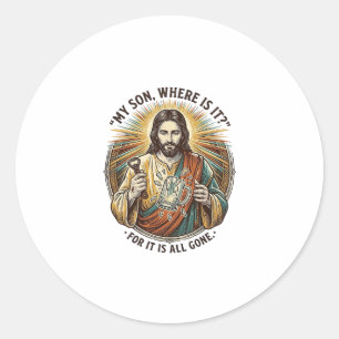 Jesus Empty Broken Beer Mug Bartender Drinking Hum Classic Round Sticker