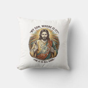 Jesus Empty Broken Beer Mug Bartender Drinking Hum Cushion