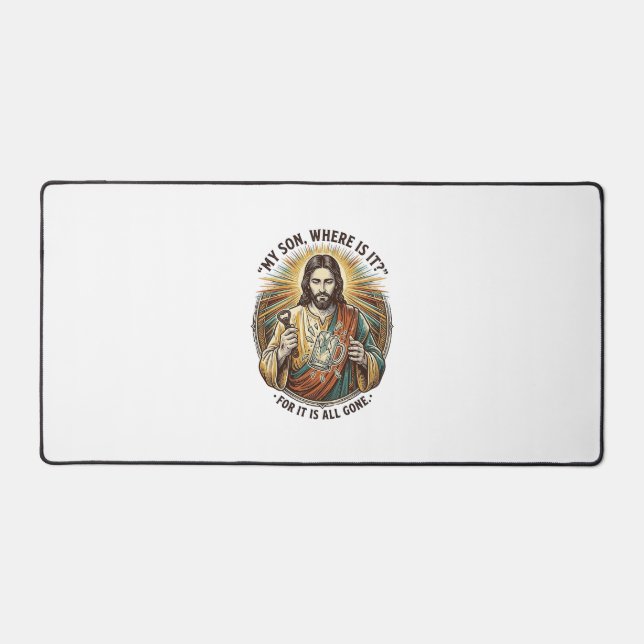 Jesus Empty Broken Beer Mug Bartender Drinking Hum Desk Mat (Front)