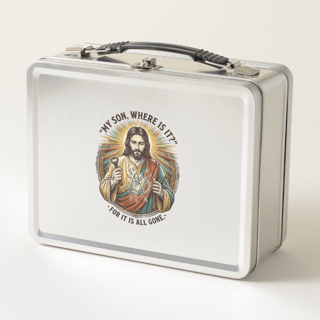 Jesus Empty Broken Beer Mug Bartender Drinking Hum Metal Lunch Box (Front)