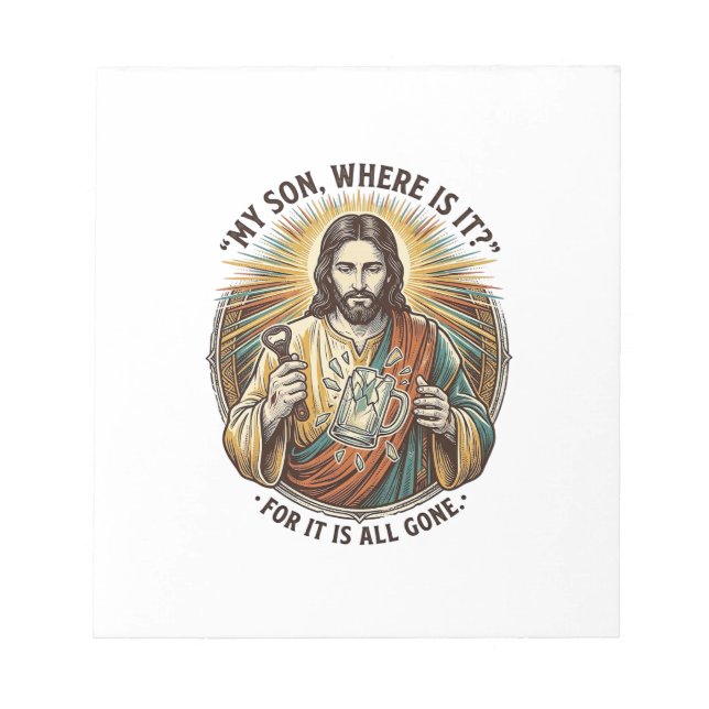 Jesus Empty Broken Beer Mug Bartender Drinking Hum Notepad (Front)
