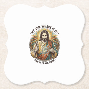 Jesus Empty Broken Beer Mug Bartender Drinking Hum Paper Coaster