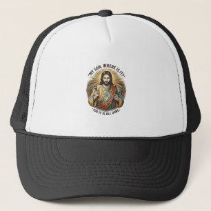 Jesus Empty Broken Beer Mug Bartender Drinking Hum Trucker Hat