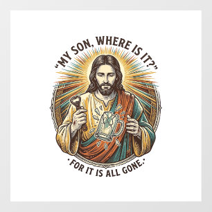 Jesus Empty Broken Beer Mug Bartender Drinking Hum Window Cling