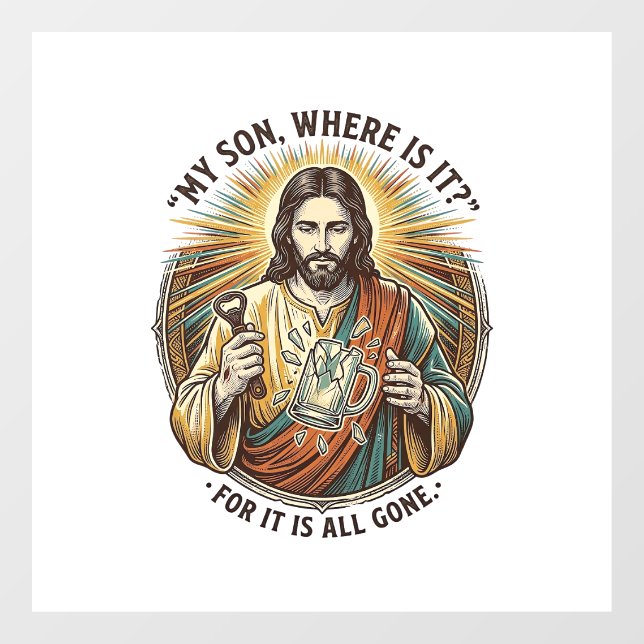 Jesus Empty Broken Beer Mug Bartender Drinking Hum Window Cling (Sheet)