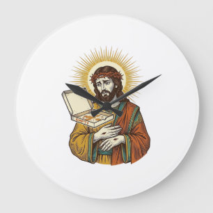 Jesus Empty Pizza Box Fridge Betrayal Food Humor_1 Large Clock