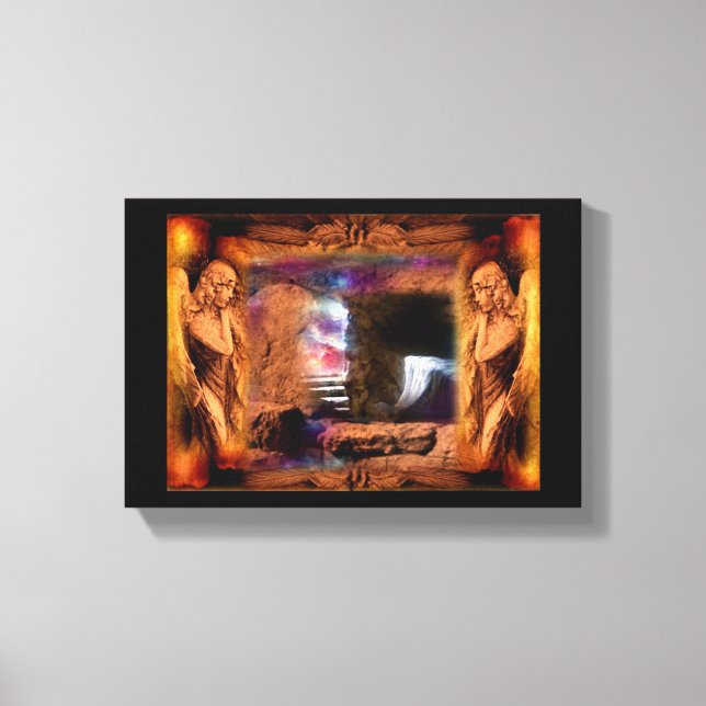 Jesus Empty Tomb With Angels Canvas Wall Art (Front)