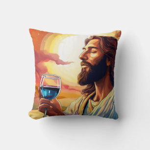 Jesus Enjoying Wine Pillow! Cushion