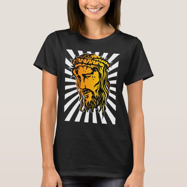 Jesus Enlarged Face And Sun Ray Art 1 T-Shirt (Front)
