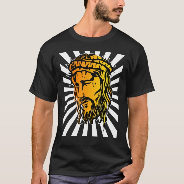 Jesus Enlarged Face And Sun Ray Art 1 T-Shirt (Front)