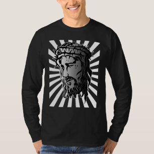Jesus Enlarged Face And Sun Ray Art T-Shirt