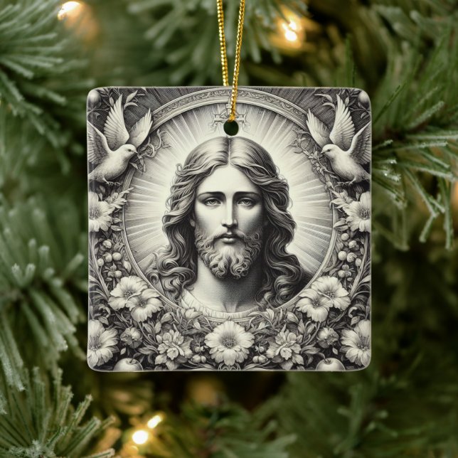 Jesus Etched Art Christmas Ornament (Tree)