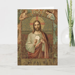 Jesus Eucharist First Holy Communion Angels Host  Card