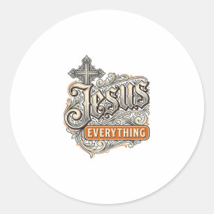 Jesus Everything Vintage Christian Typography Desi Classic Round Sticker