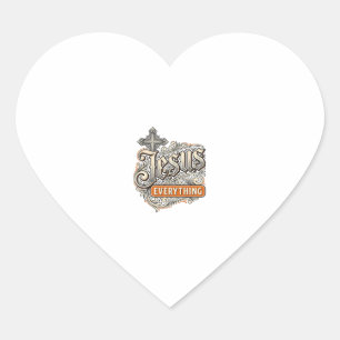 Jesus Everything Vintage Christian Typography Desi Heart Sticker